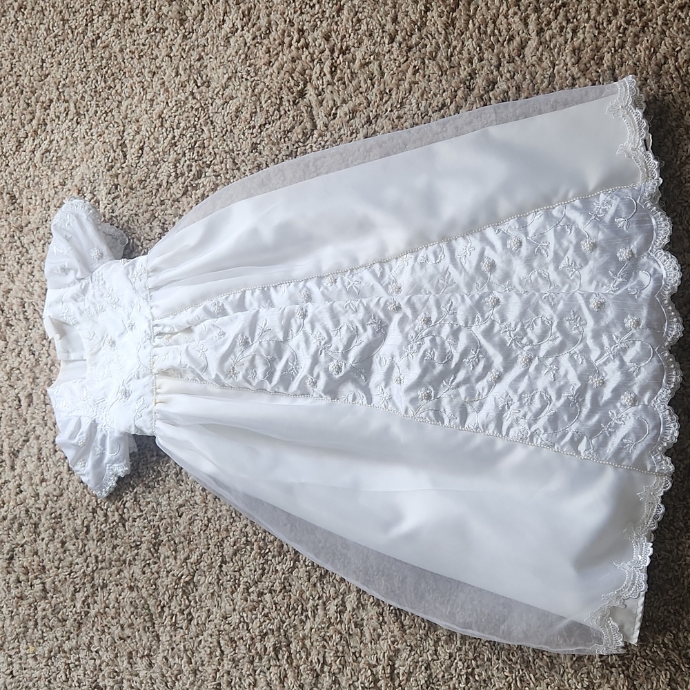 Gorgeous beaded, Satin embroidered Communion dress with cluster pearls.